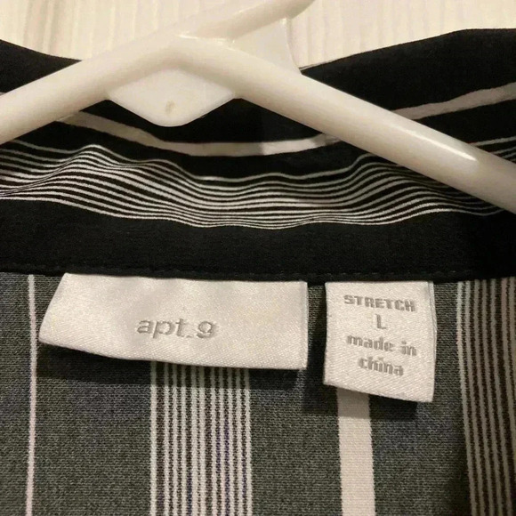 Apt. 9 Women’s Button-down collared shirt top black white stripe blouse Sz. L - Picture 3 of 5